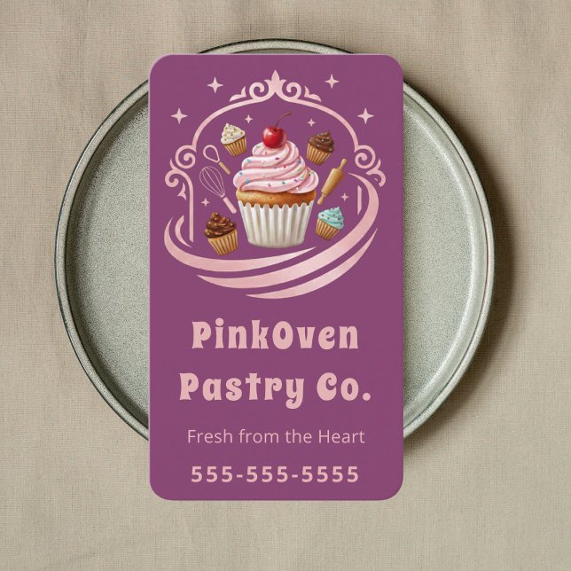Söt Cupcake Hem Bageri Konditor Bär Lila Visitkort (Skapare uppladdad)