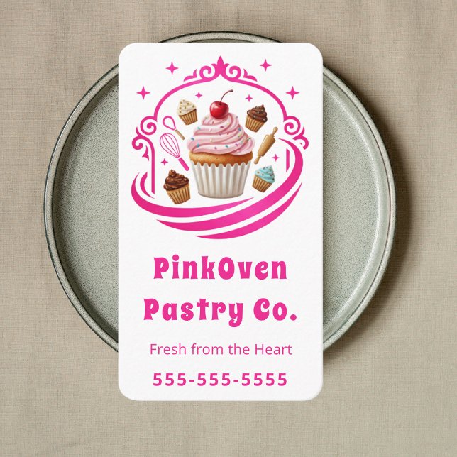 Söt Cupcake Hem Bageri Konditor Modern Rosa Visitkort (Skapare uppladdad)