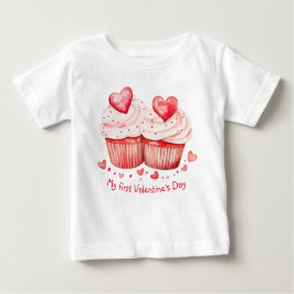 Söt Cupcake med Hjärtan Första Alla Hjärtans Dag T Shirt