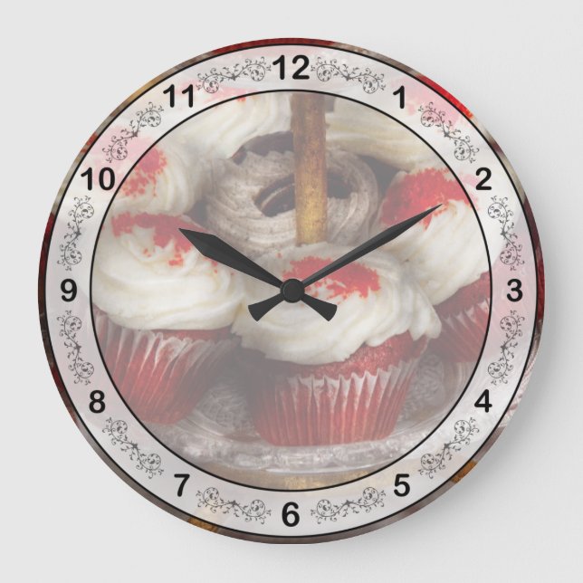 Söt - Cupcake - Röda sammetscupcakes  Stor Klocka (Framsida)