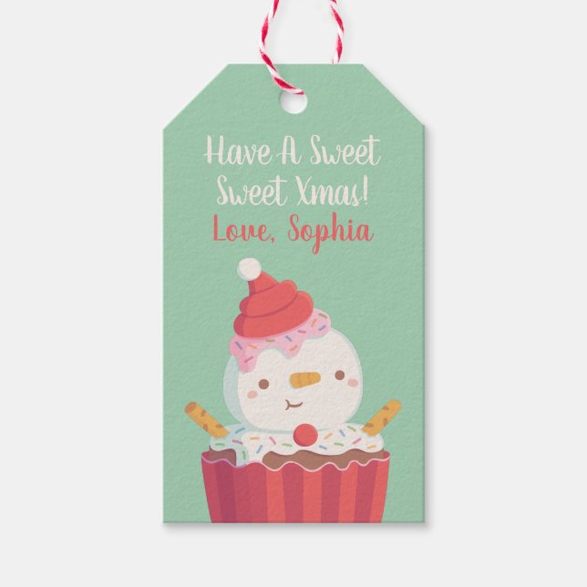 Söt Cupcake Snömannen, God Jul Presentetikett (Framsidan)