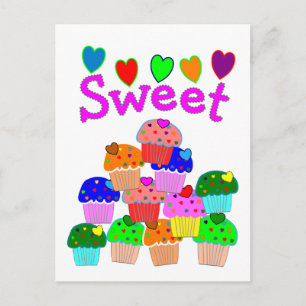 "Söt" Cupcake Stack med ljusa hjärtan Vykort