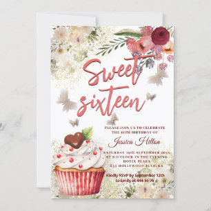 Söt cupcake Vår Fjäril boho blommig söt 16 Inbjudningar