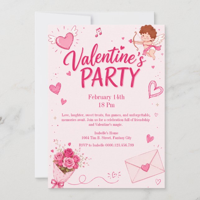 Söt Cupid Alla hjärtans dags-fest inbjudan (Framsida)