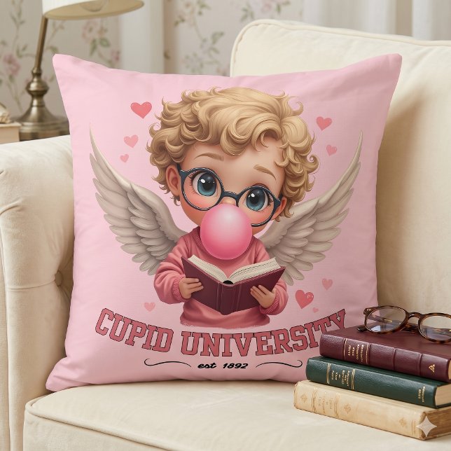 Söt Cupid Universitet Bubblegummängel Estetik Kudde (Cute Cupid University Bubblegum Angel Aesthetic Throw Pillow)