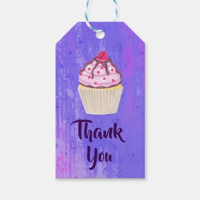 Söt cupkaka med hallon på översta Tacken Presentetikett (Framsidan)