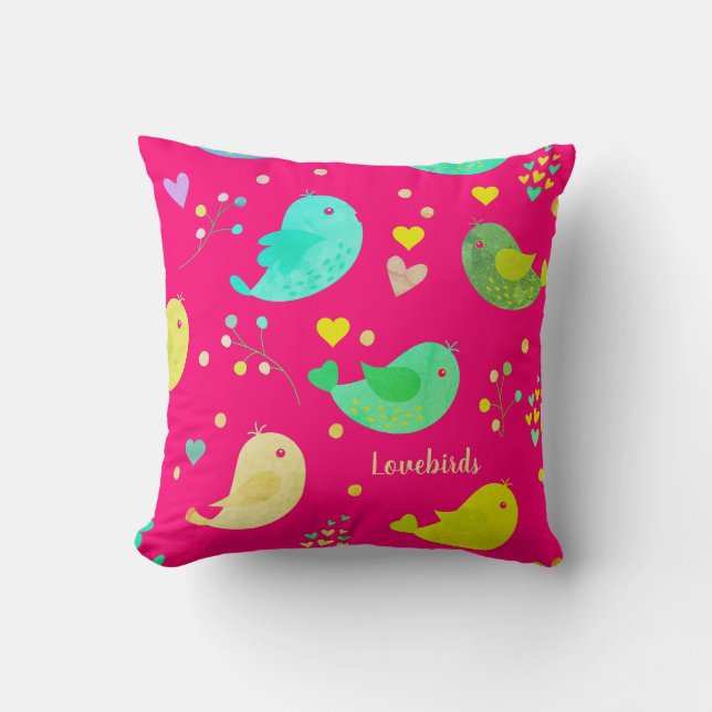 Söt Cute Birds Kärlek Hearts Kudde (Framsida)