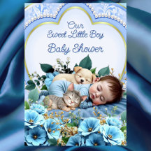 Söt Cute Blue Boy Shower Puppy Kitten