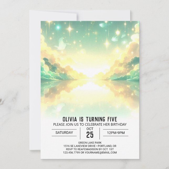 Söt Cute Celestial Digital Birthday Inbjudningar (Framsida)
