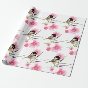 Söt Cute Chickadee Black Caps Watercolor Art Presentpapper