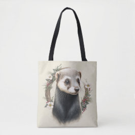 Söt Cute Festive Ferret Tote Bag Tygkasse