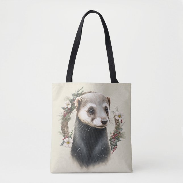 Söt Cute Festive Ferret Tote Bag Tygkasse (Framsida)
