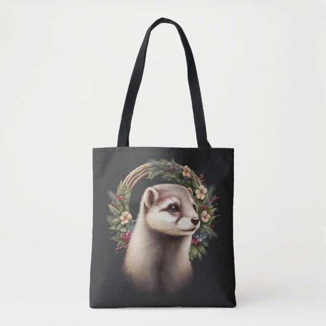 Söt Cute Festive Ferret Tote Bag Tygkasse (Framsida)