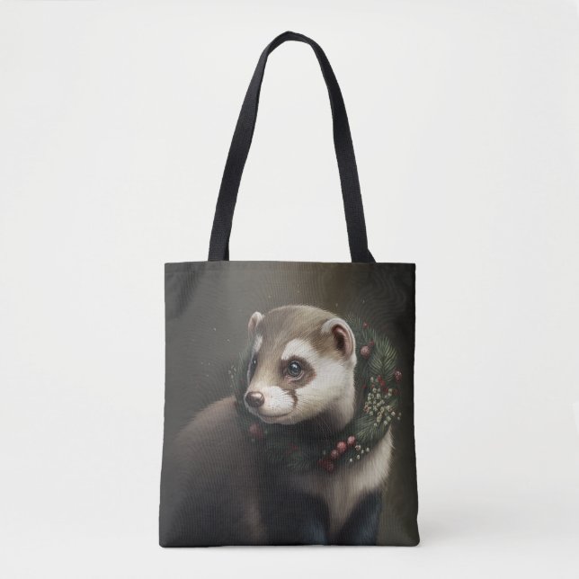 Söt Cute Festive Ferret Tote Bag Tygkasse (Framsida)