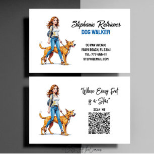 Söt Cute Girl Dog Walker Pet Sitter Visitkort