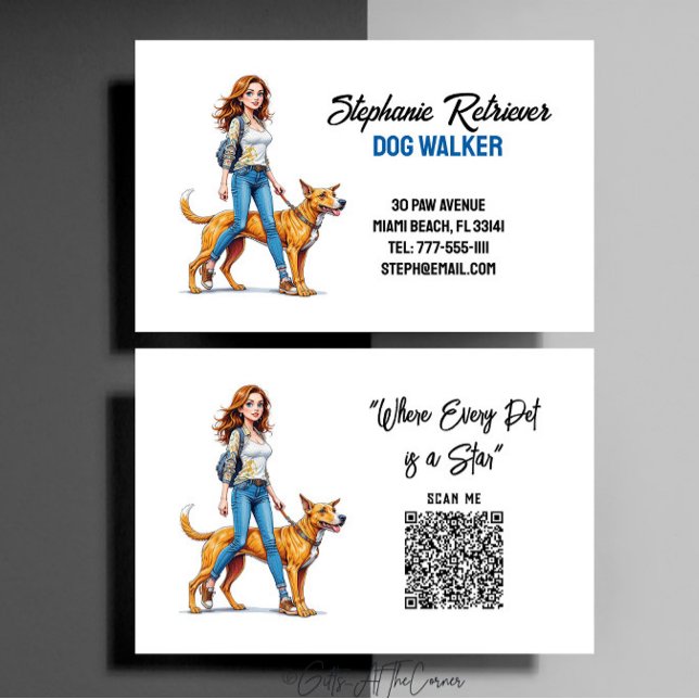 Söt Cute Girl Dog Walker Pet Sitter Visitkort (Skapare uppladdad)