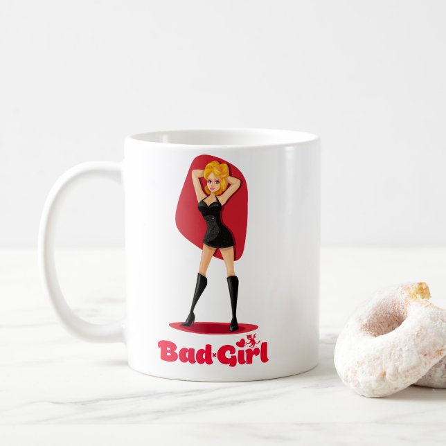 Söt Cute Girl in Black White Kaffemugg (Med munk)