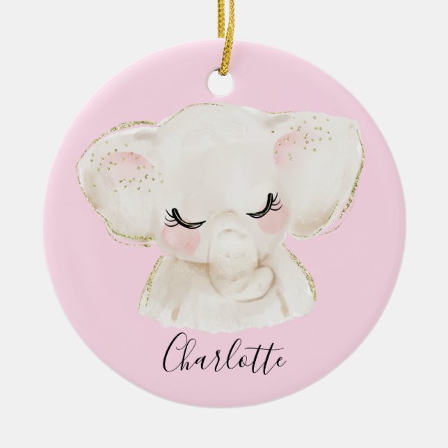 Söt Cute & Girly Pastel  Rosa Baby Elephant Julgransprydnad Keramik (Framsidan)