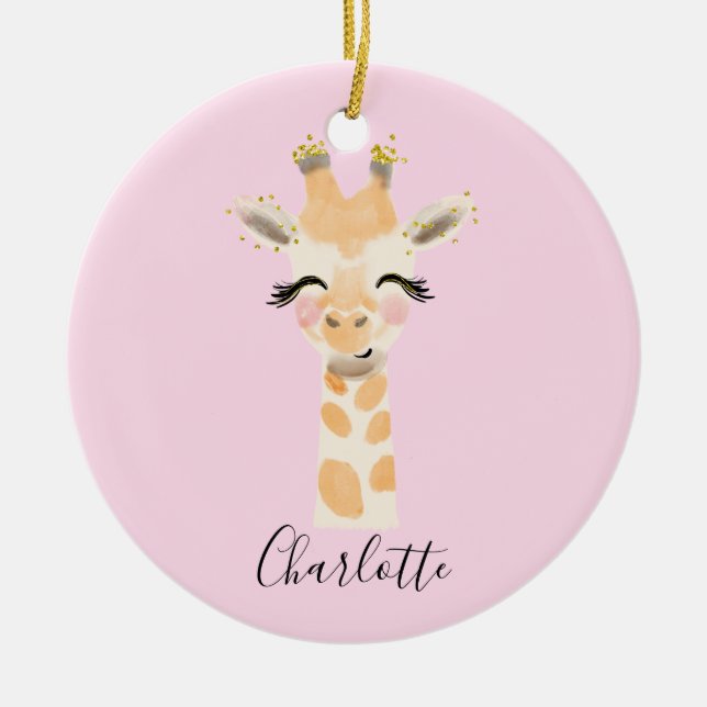 Söt Cute & Girly Pastel  Rosa Baby Giraffe Julgransprydnad Keramik (Framsidan)