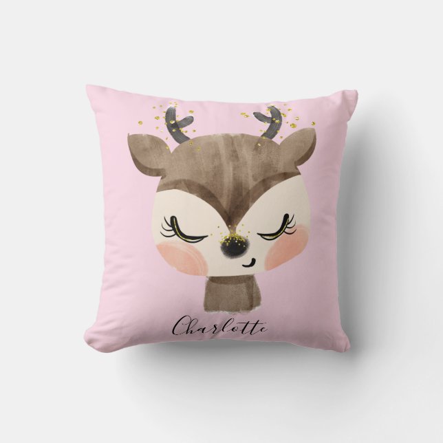 Söt Cute & Girly Pastel  Rosa Baby Reindeer Kudde (Framsida)