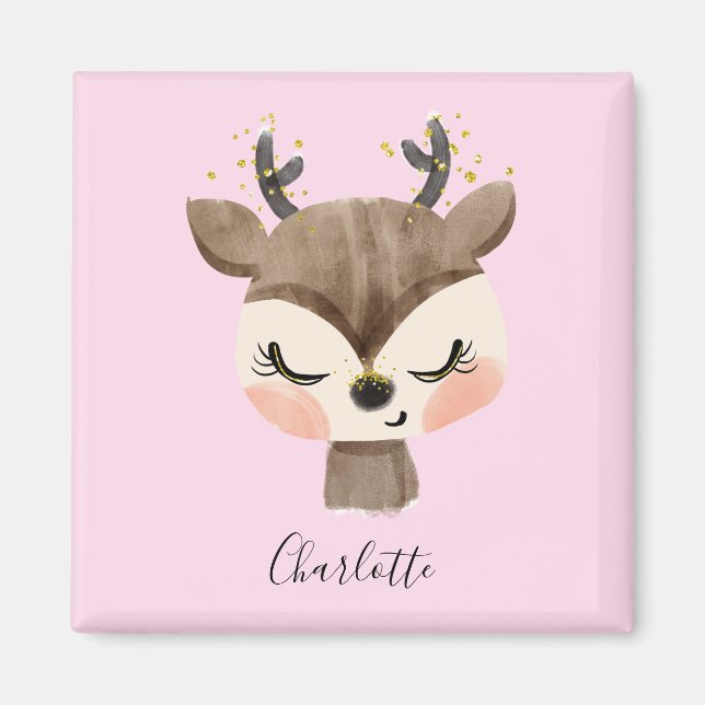 Söt Cute & Girly Pastel  Rosa Baby Reindeer Magnet (Framsidan)