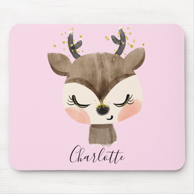 Söt Cute & Girly Pastel  Rosa Baby Reindeer Musmatta (Framsidan)