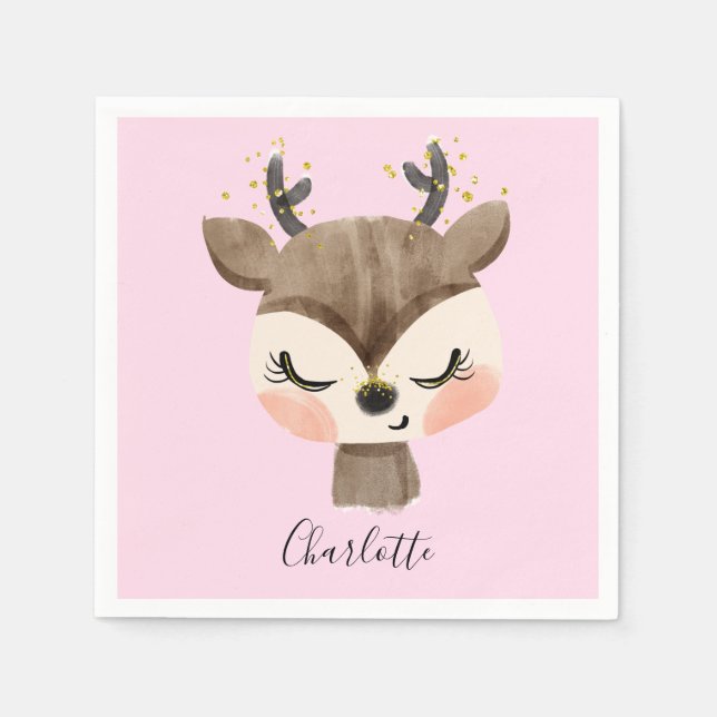 Söt Cute & Girly Pastel  Rosa Baby Reindeer Pappersservett (Framsidan)