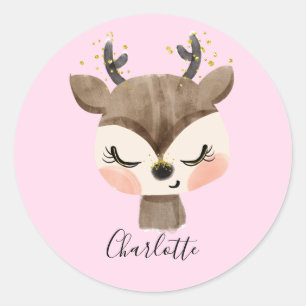 Söt Cute & Girly Pastel Rosa Baby Reindeer Runt Klistermärke