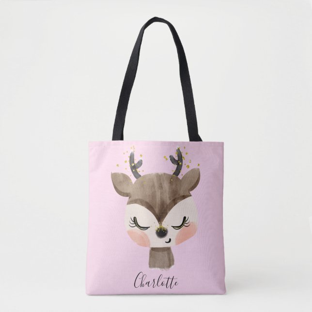 Söt Cute & Girly Pastel  Rosa Baby Reindeer Tygkasse (Framsida)