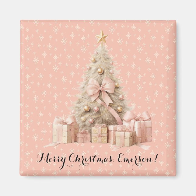 Söt Cute & Girly Pastel Soft Rosa Julgran Magnet (Framsidan)