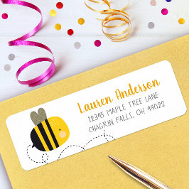 Söt Cute Gult Bee Kawaii Baby Shower Adress Returadress Etikett