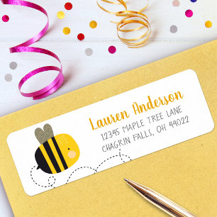 Söt Cute Gult Bee Kawaii Baby Shower Adress Returadress Etikett