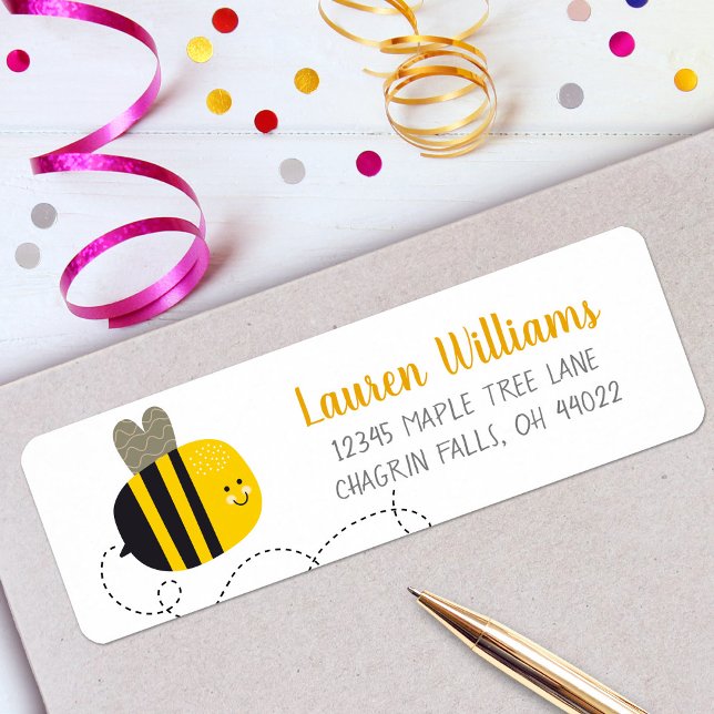 Söt Cute Gult Bumblebee Child Birthday Adress Returadress Etikett (Skapare uppladdad)