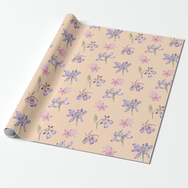 Söt Cute Lila WildblommBaby Shower Girl Presentpapper (Utrullad)