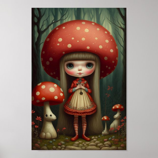 Söt Cute Little Mushroom Hat Girl Art Poster (Framsidan)