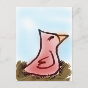 Söt Cute Little Watercolor Redbird in a Nest Vykort