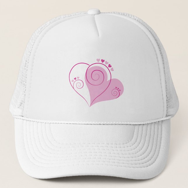 Söt Cute Lycklig Valentine Kärlek Hearts Soft Rosa Truckerkeps (Framsida)