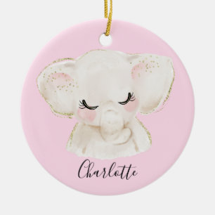 Söt Cute och Girly Pastel Rosa Baby Elephant Julgransprydnad Keramik
