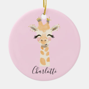Söt Cute och Girly Pastel  Rosa Baby Giraffe Julgransprydnad Keramik