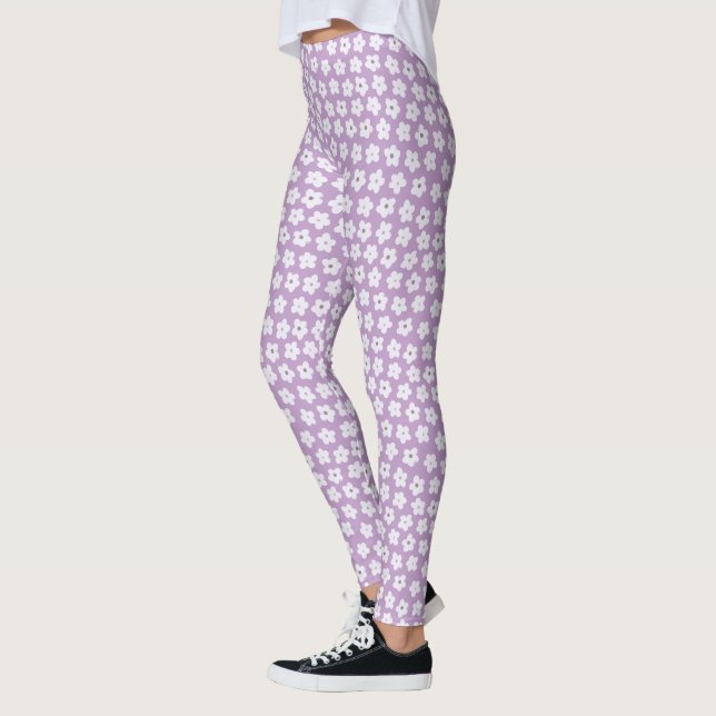 Söt Cute Pastel Lila Flower Mönster Leggings (Vänster)