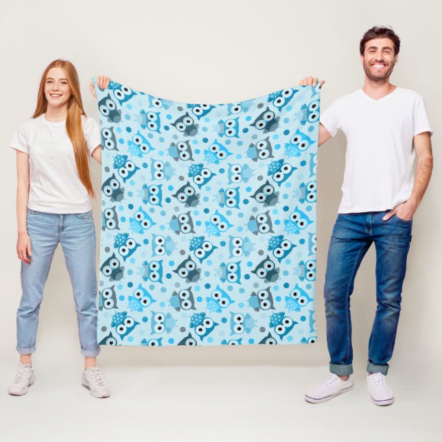 Söt cyan färgglad ugglemönster fleecefilt (På plats)