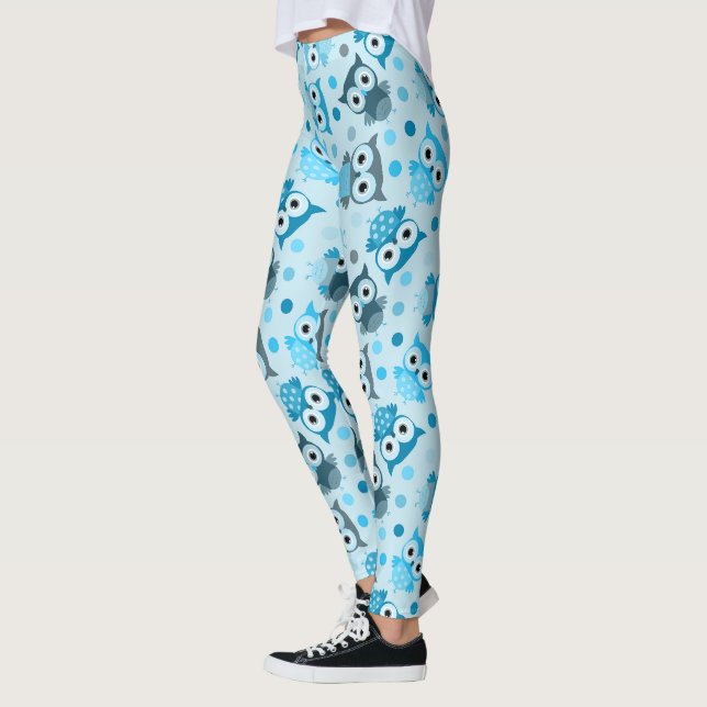 Söt cyan färgglad ugglemönster leggings (Vänster)