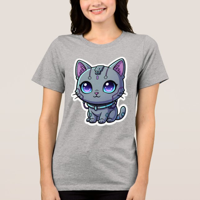 Söt Cyberpunk Katt Neon Stil T-Shirt (Framsida)