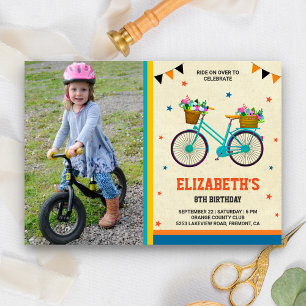 Söt cykel barn fotobild födelsedagsfest inbjudningar