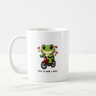 Söt Cyklande Groda | Kawaii Groda Cykel Konst Kaffemugg