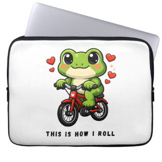 Söt Cyklande Groda | Kawaii Groda Cykelkonst Laptop Fodral