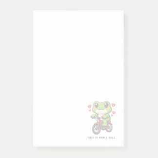 Söt Cyklande Groda | Kawaii Groda Cykelkonst Post-it Block