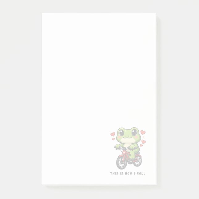 Söt Cyklande Groda | Kawaii Groda Cykelkonst Post-it Block (Framsida)