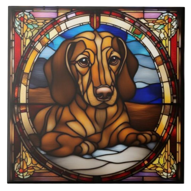 Söt Dachshund Dekorativ Keramisk Platta Kakelplatta (Framsidan)