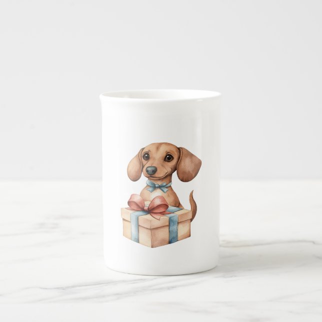Söt Dachshund Födelsedagsmugg En Aning Äldre Benporslin Mugg (Framsidan)
